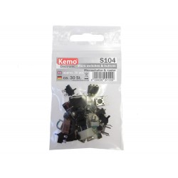 Micro Switches and buttons Kemo S104 approx 30 pcs assorted values Micro Switches and buttons Kemo S104 approx 30 pcs assorted values